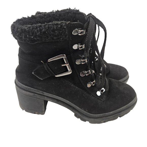 Black Jellypop Brandi Womens Suede Heeled Boots Size 6.5M Lace Up Fleece Lined - Picture 2 of 10